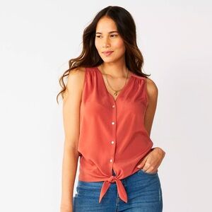 Nine West Button Front Knot-Hem Tank